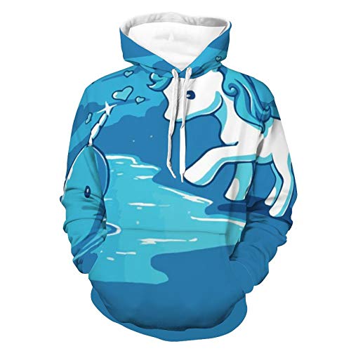 Women Men Hoodies 3D Print Unisex Lightweight Sweatshirt Narwal Date With Unicorn Pattern Autumn Outfit With Pocket For Travel Outdoor