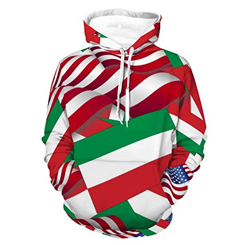 Unisex Realistic Print Hoodie Hungary Flag With America Flag Pattern Pullover Sweatshirt Long Sleeve Skin-Friendly Sweater With Pocket For Women Men