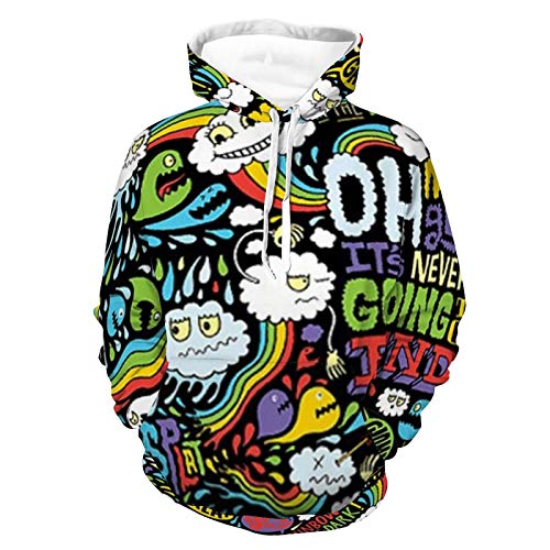 Unisex Long Sleeve Pullover Sweatshirt Womens Mens Art Pattern Rainbow Letters Pattern Casual Hooded T-Shirts with Pocket