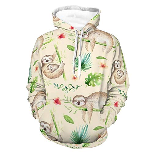 Mens Womens Breathable Hoodies 3D Printed Unisex Long Sleeve Hooded Sweatshirt Tops Baby Animals Sloth Nursery Pattern Outdoor Outfit for Athletic Party