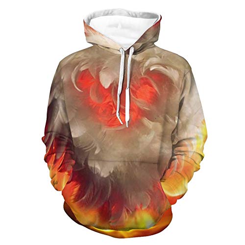 Unisex Women Men Hoodies Long Sleeve Skin-friendly Pullover Sweatshirt Arts Valentines Day Love Flames Heart Pattern Autumn Outfit for Travel Sports