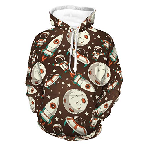 Mens Womens Fashionable Hoodies 3D Printed Unisex Long Sleeve Hoodie Tops Astronauts Planets Rockets Stars Pattern Outdoor Outfit for Vacation