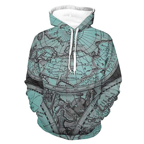 Women Men Hoodies 3D Print Unisex Cozy Pullover Sweatshirt Art Vintage World Map Pattern Autumn Outfit with Pocket for Leisure Time