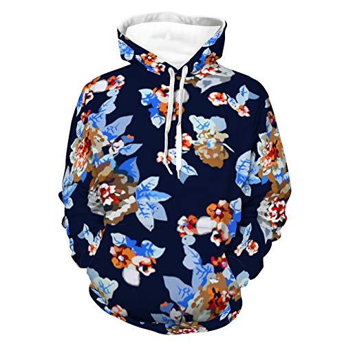 Unisex Realistic Print Hoodie Art Flower Pattern Hoodies and Sweatshirts Long Sleeve Stretch Sweater with Pocket for Women Men