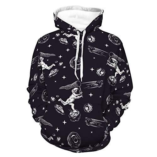 Unisex Realistic Print Hoodie Astronauts Comets Pattern Pattern Pullover Hoodies Long Sleeve Stretch Sweater With Pocket For Women Men