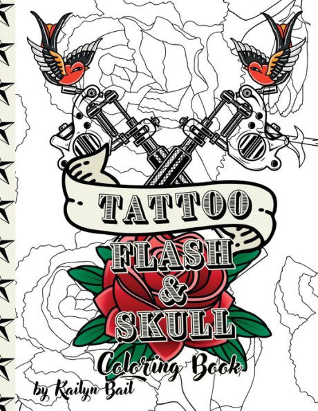 Libro para colorear de flash de tatuaje y calavera