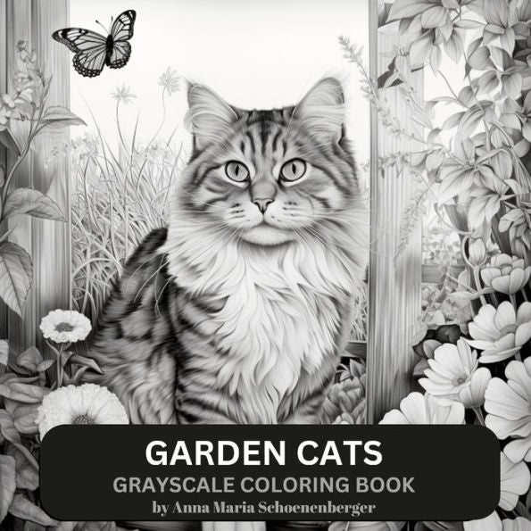 Garden Cats Grayscale Coloring Book