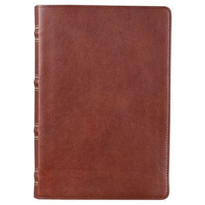 Kjv Holy Bible, Giant Print Full-Size Premium Full Grain Leather Red Letter Edition - Thumb Index & Ribbon Marker, King James Version, Saddle Tan