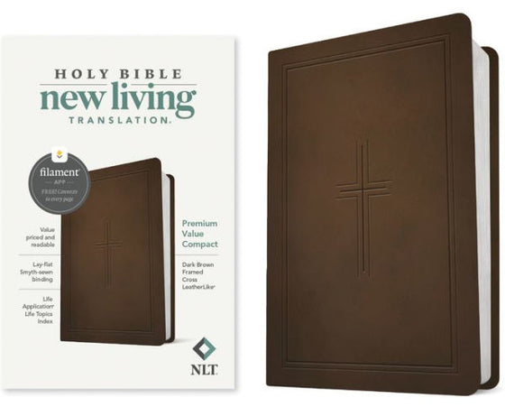 Nlt Premium Value Compact Bible, Filament-Enabled Edition (Leatherlike, Dark Brown Framed Cross)