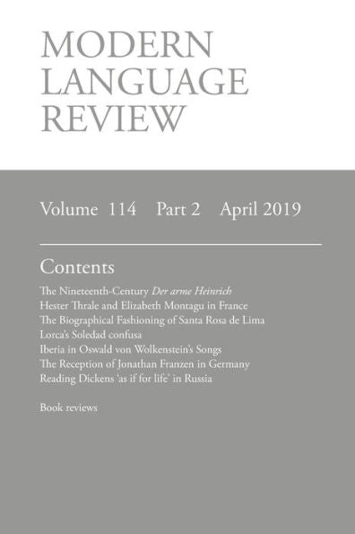 Modern Language Review (114: 2) April 2019