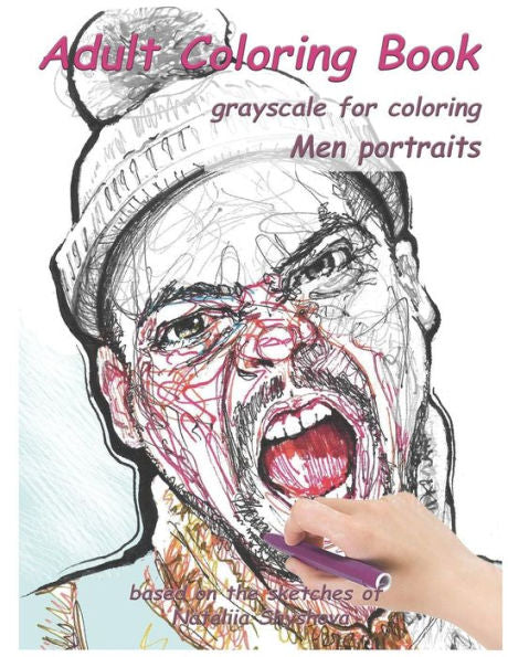 Adult Coloring Book: Grayscale for coloring. Men portraits.
