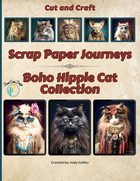 Scrap Paper Journeys - Boho Hippie Cat Collection Cut And Craft