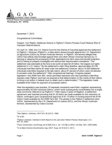 Civil rights :additional actions in Pigford II claims process could reduce risk of improper determinations