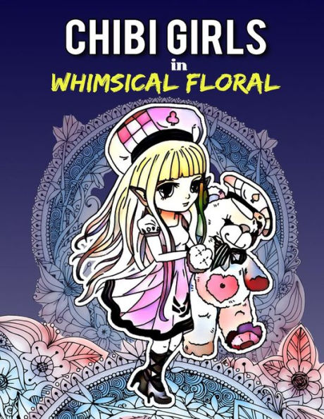 Chicas Chibi con flores caprichosas: Libro para colorear para adultos con adorables chicas Chibi y patrones florales relajantes para aliviar el estrés